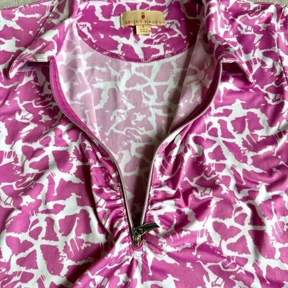 NWOT Sport Haley Women’s Pink Print 1/4 Zip Collared Sports Long Sleeve Top